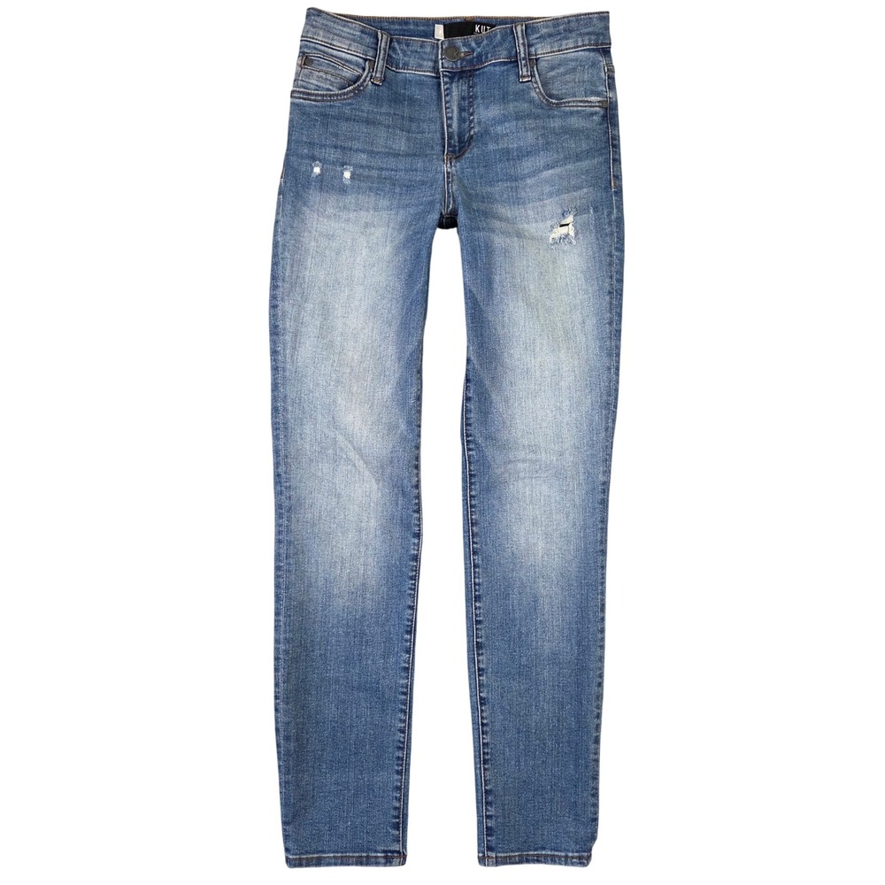 Kut from the Kloth Catherine Boyfriend Jeans Medium Wash Distressed 0 Preppy